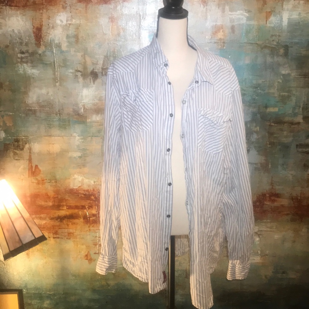 GRAMICCI WHITE GREY STRIPE BUTTON DOWN SHIRT XL